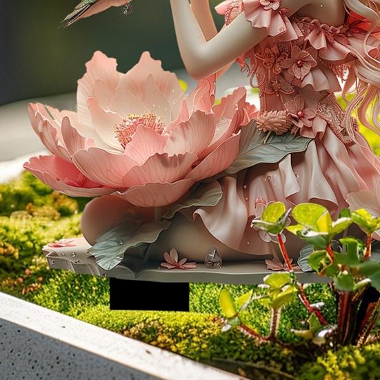 Flower Fairy Garden Stake, 2D Acrylic Fairy Garden Decoration, Waterproof Fairy Hummingbird Yard Art Stake for Lawn Balcony Flower Pot