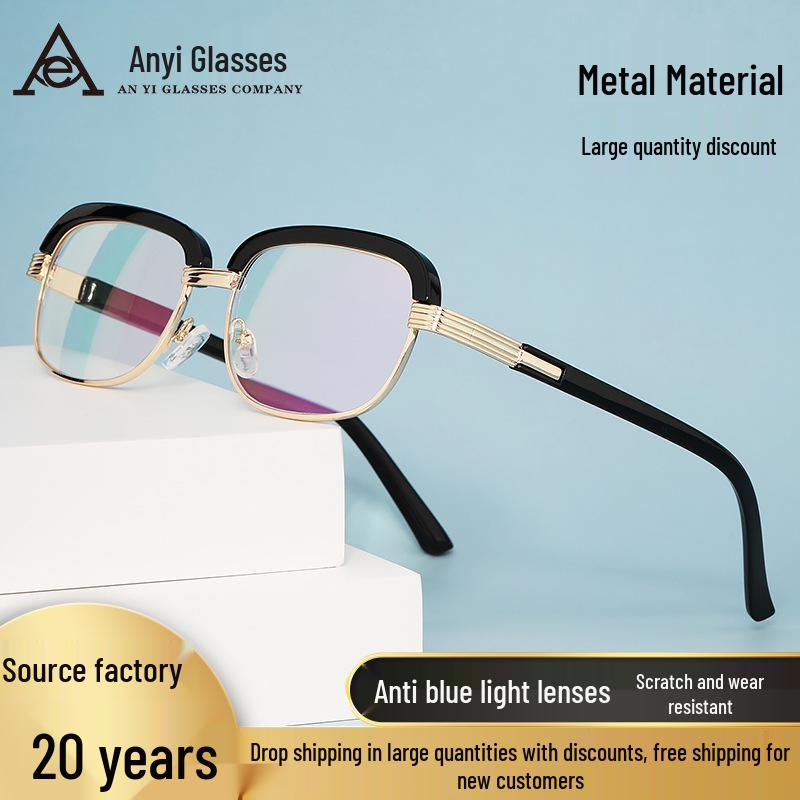 

Men s Blue Light Blocking High-Definition Reading Glasses with Metal Eyebrow Frame - Anti-Fatigue and Ultra-Clear. +4.00