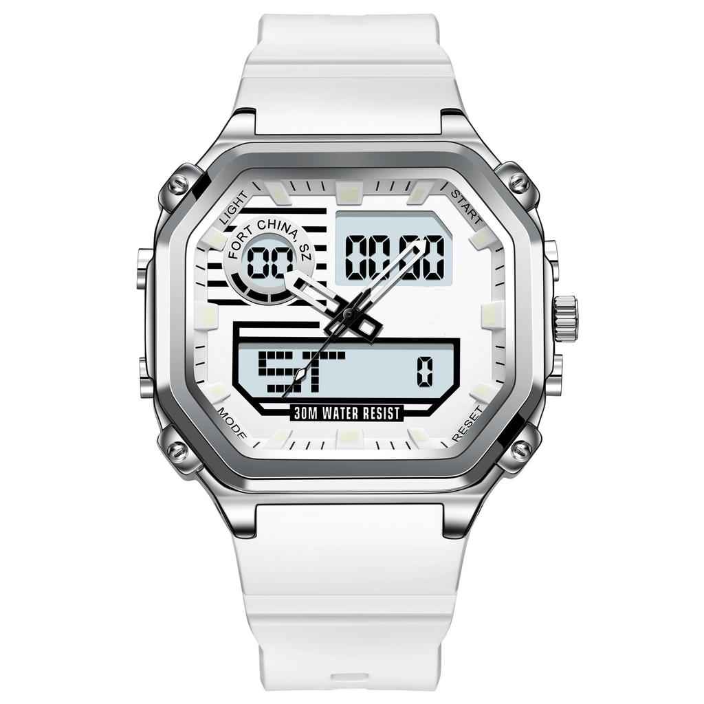 Sports Square Men Watch Waterproof LED Luminous Week Date  Wristwatch Silicone Strap Electronic Quartz Watches