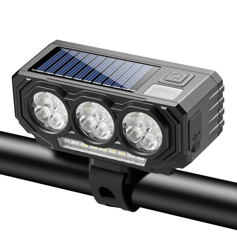 900 Lumen Solar Bike Headlight with USB Charging, High/Low Beam, Horn, and Long Battery for Night Riding