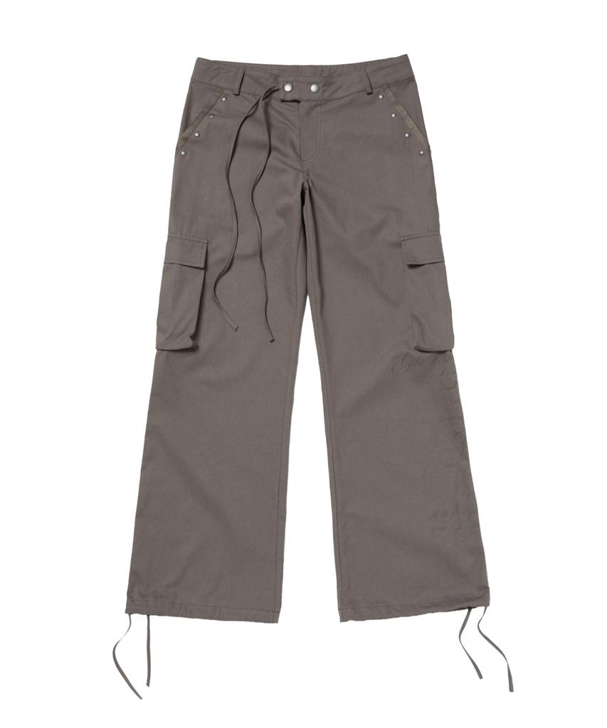 Gillaakaibeu Pocket Embroided String Cargo Pants_Brown