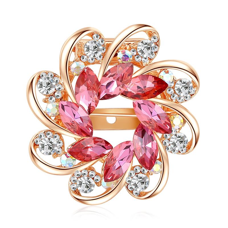 Fashion Crystal Flower Brooch Women'S Hot Sale Alloy Diamond-Encrusted Brooch Silk Scarf Buckle Dual-Use