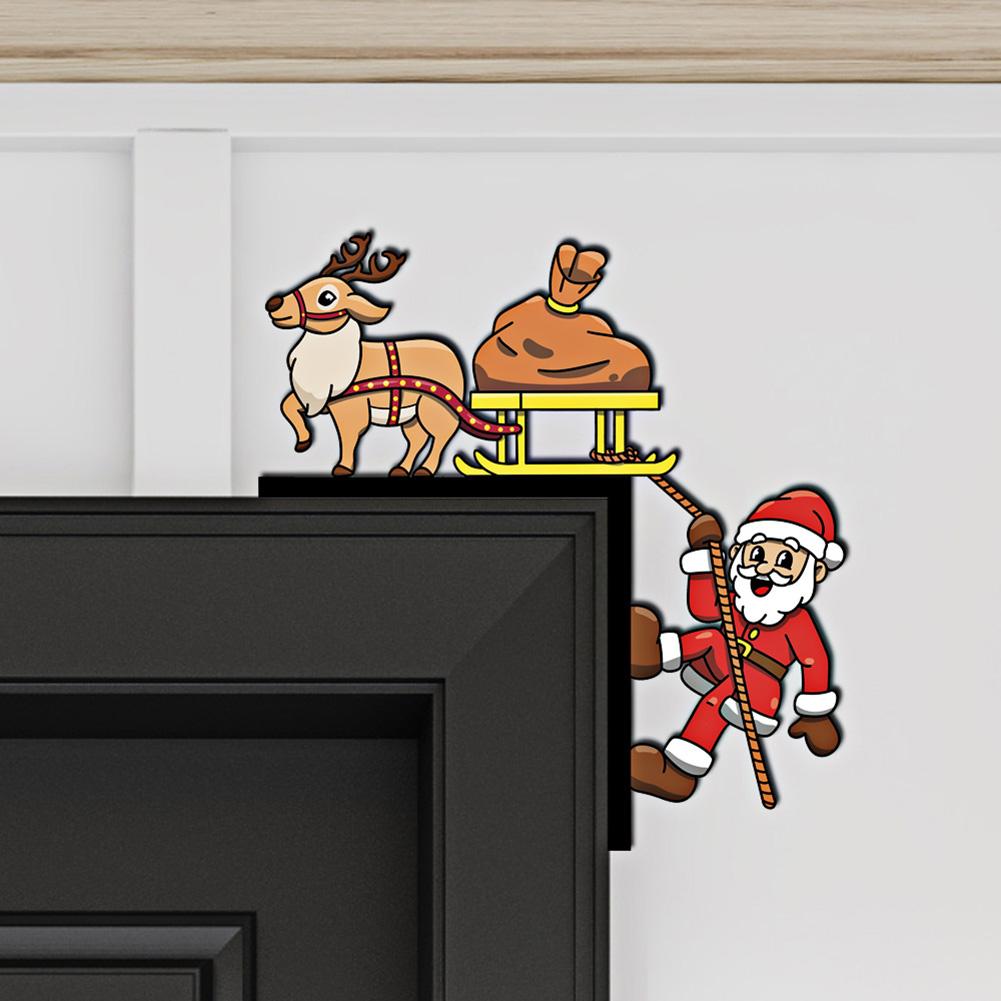 Christmas Door Frame Decor Sticker Snowman &Santa Claus Wooden Door Corner Decor Creative Funny Wall Art For Living Room Bedroom