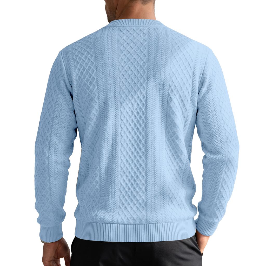 Men's Geometric Jacquard Textured Crew Neck Sweatshirt, Long Sleeve X Stitch Decor Casual Pullover Top for Daily Wear