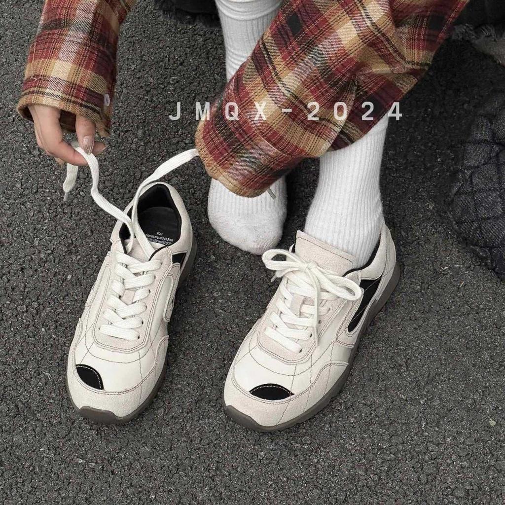 Leather version~ Blogger with the same fashionable color scheme retro German training shoes women's 2025 new casual flat sneakers