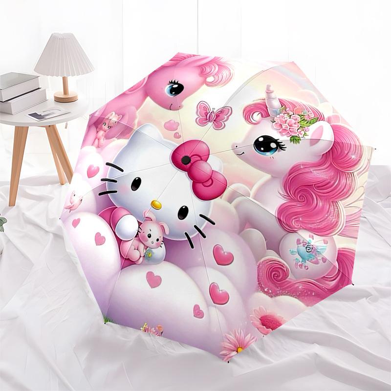 1pc Hello Kitty Unicorn umbrella automatic open/close, 8-Rib Durable Frame, Compact Folding Design, Ideal Birthday/Holiday Gift 1164A