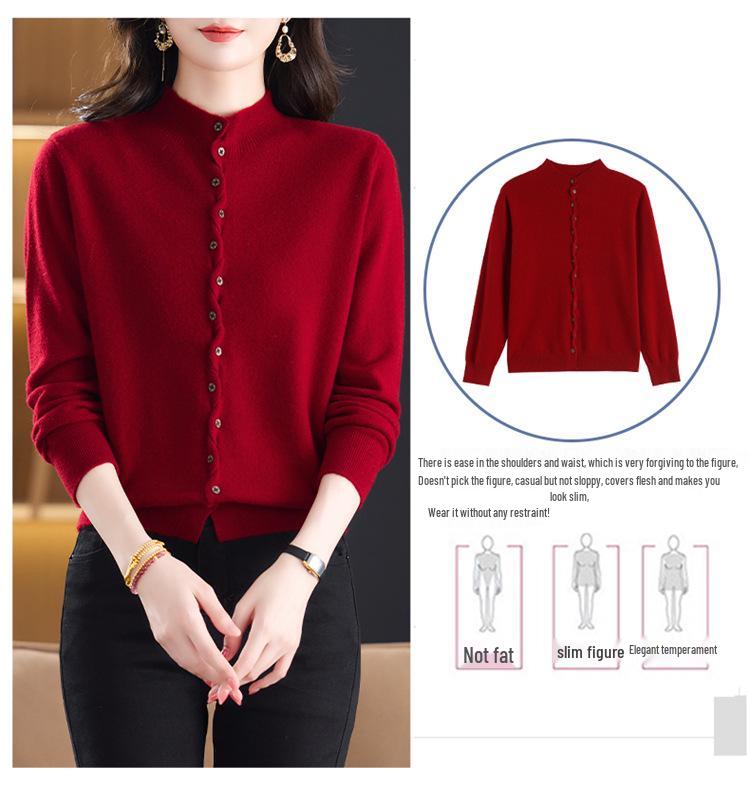 Women's Autumn Winter Pure Wool Knit Cardigan - Slimming Short Stylish Sweater Coat