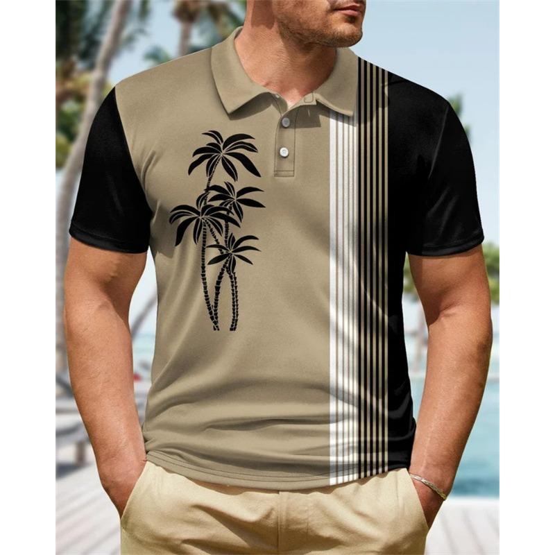 European and American New Men's 3D Printed Versatile Colorful Plant Short Sleeved Polo Shirt