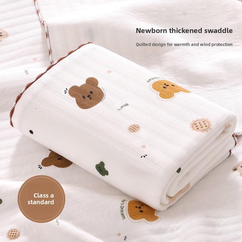 Cotton Muslin Cute Cartoon Printing Baby Swaddle Blanket Soft Breathable Newborn Baby Receiving Blanket For Infant Boys Girls
