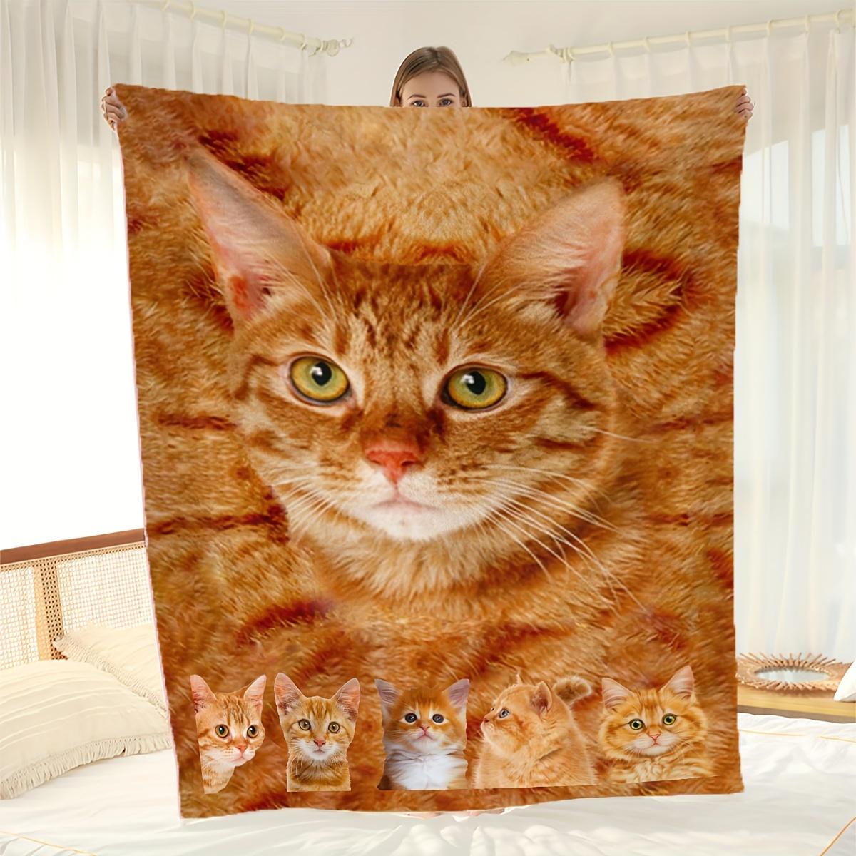 

Orange Cat Flannel printed blanket suitable for all seasons suitable for living room office sofa and travel 75x100cm