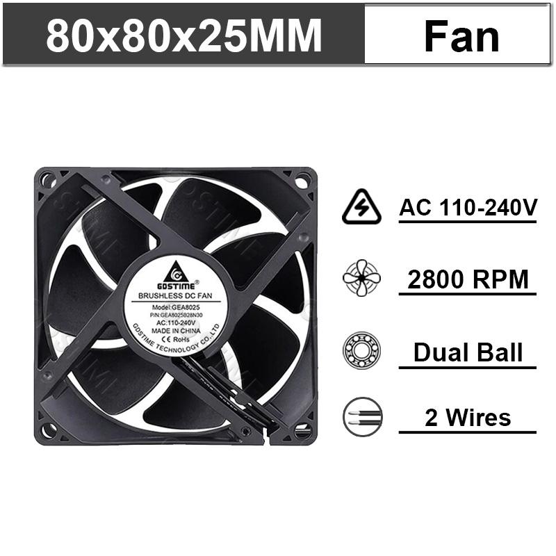 1Pcs 60mm 80mm 90m 120mm AC 110V 220V 240V 3 inch Dual Ball Plastic Universal Cooling Cooler PC CPU Fans Airflow For Computers