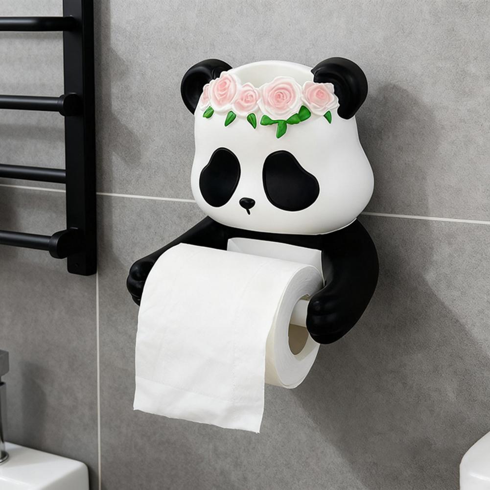 Bathroom Toilet Paper Storage Flexibly Fixed Napkin Rack Cute Panda Tissue Holder with Non-slip Surface Bathroom Accessories