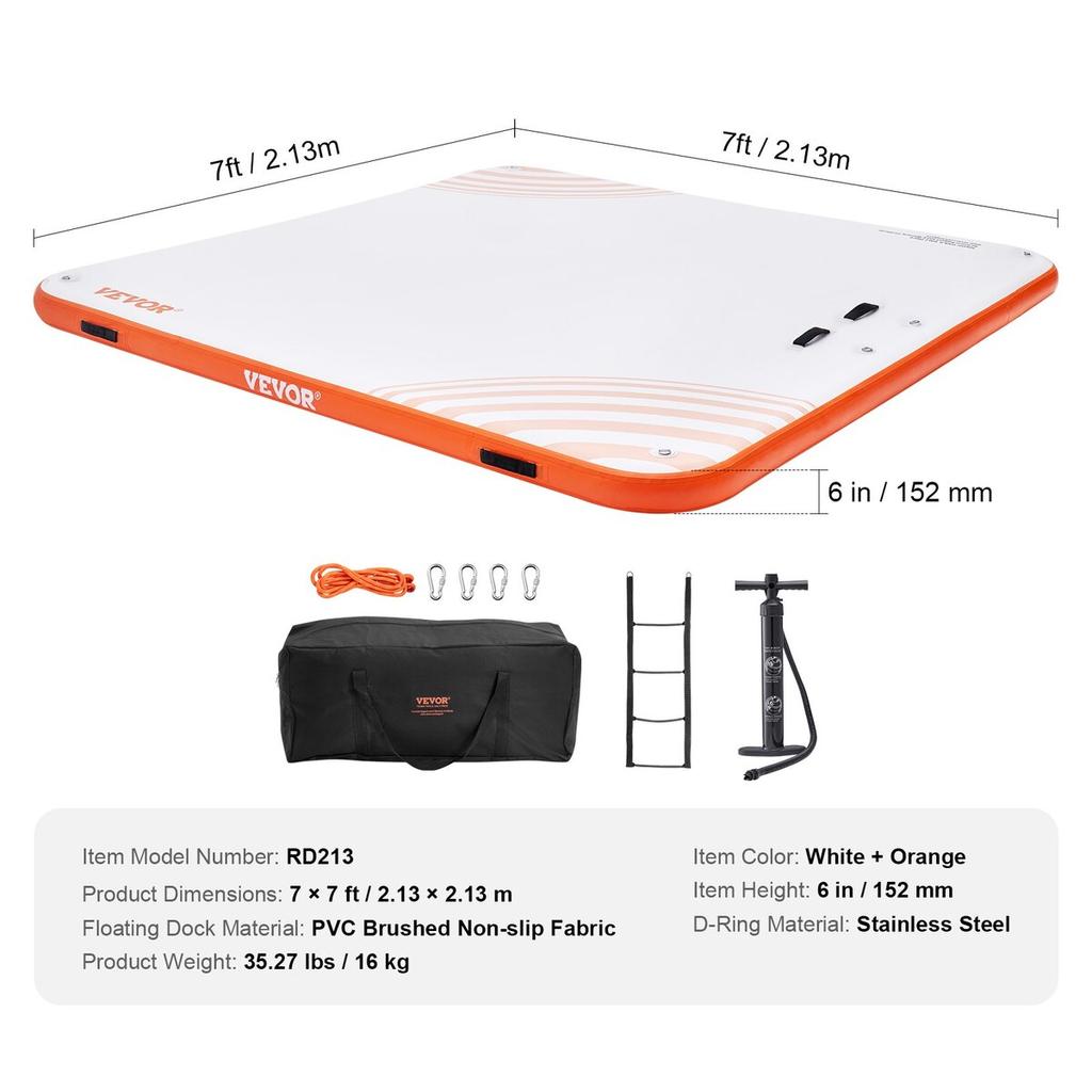 Inflatable Floating Dock,7 x 7FT Inflatable Dock Platform, Non-Slip Water Floating Dock Mat with Portable Carrying Bag & Detachable Ladder, Floating