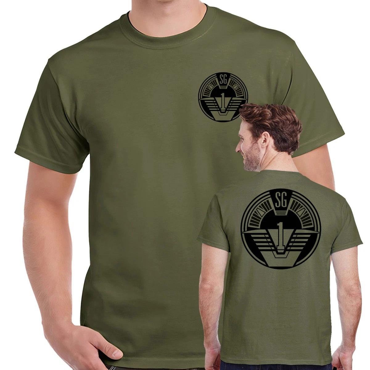 Stargate SG-1 Logo Double Sided Military Green Adult Shirt S