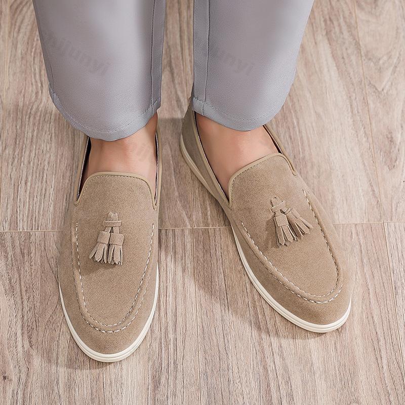 Autumn Men Flat Loafers 2025 Frosted Suede Flat Shoes Comfortable Non Slip Fashion Loafers Lightweight Outdoor Casual Shoes