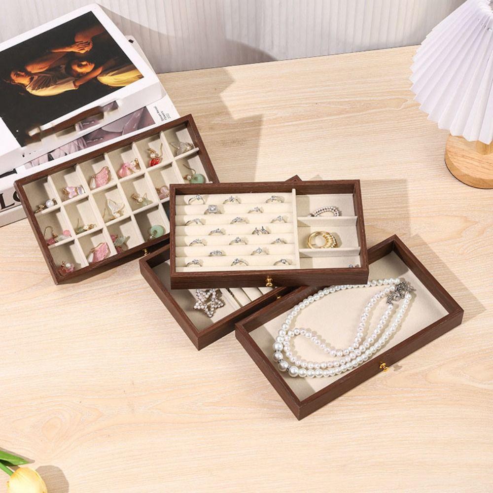 Transparent Window Wooden Jewelry Box Rings Necklace Jewelry Storage Case  Vacation