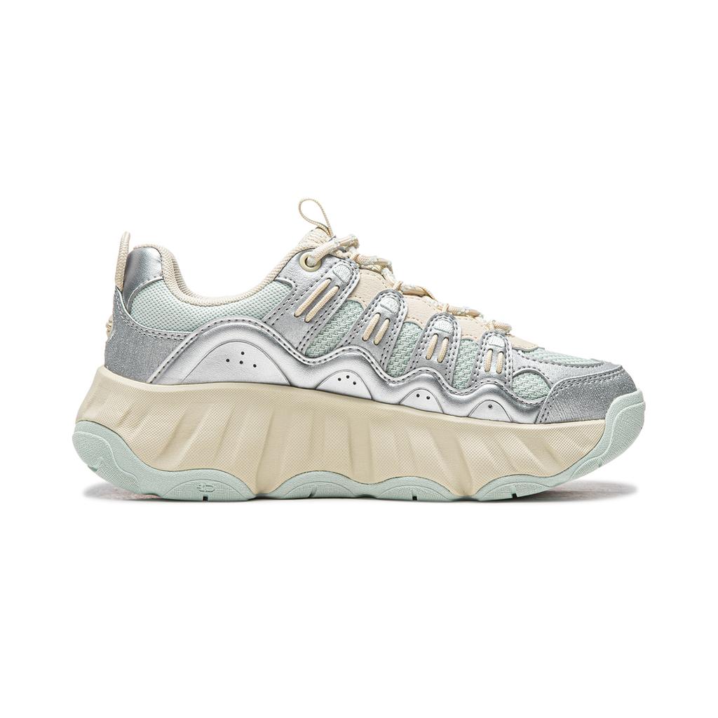 Li Ning Classic Versatile Retro Fashion Thick Sole Height Increasing Slimming Casual Shoes Women sneakers Silver Blue AGCW028-2