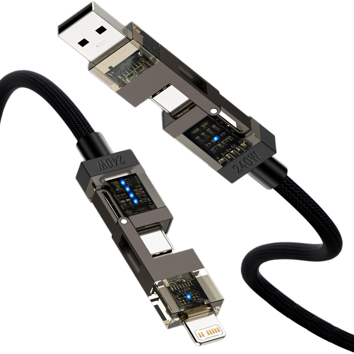 

USB C 4-в-1 Type C Кабель Быстрая Зарядка Множество Функций Для iPhone Samsung Xiaomi Huawei iPad Планшета Мобильного Телефона чёрный
