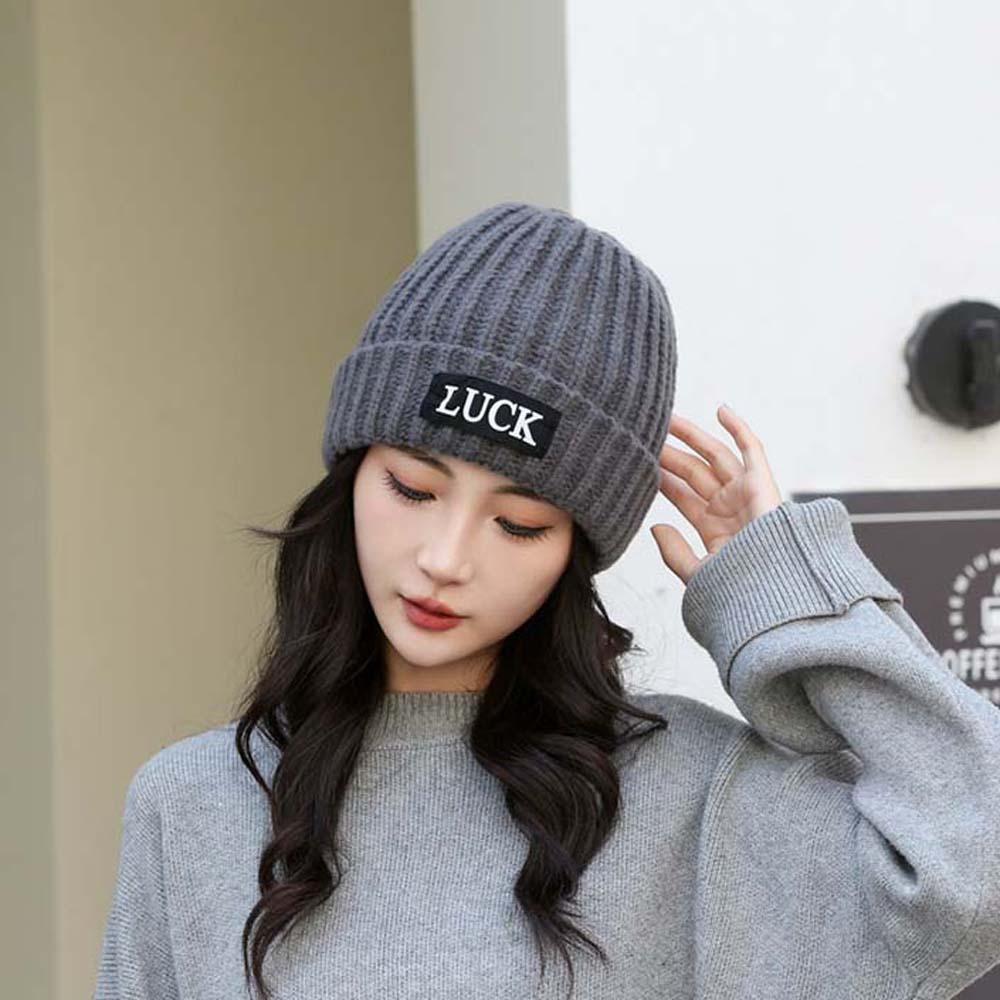 Streetwear LUCK Pullover Hat Soft Plush Woolen Hat Versatile Brimless Beanie Cap  Girls
