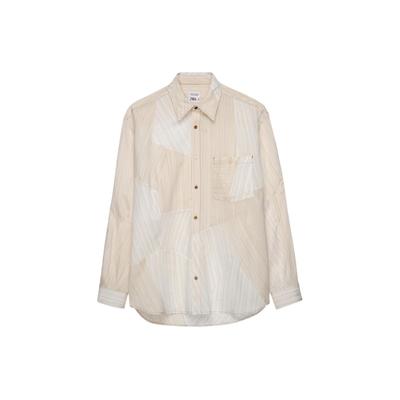Color Block Pointed Collar Comfortable Long Sleeve Spliced Shirt Men Shirts Faded-White 4363032-251