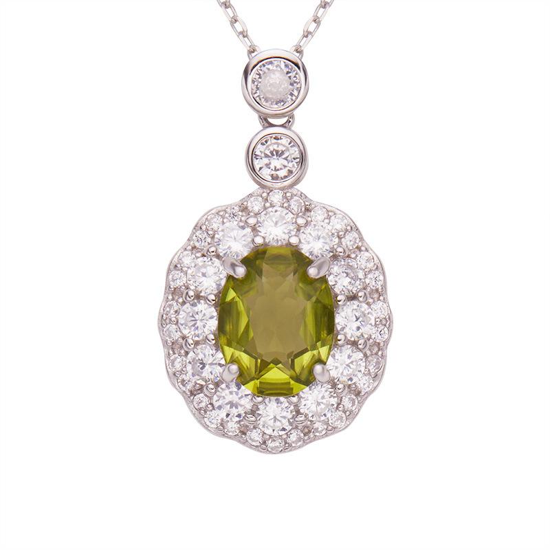 Color Treasure Schmuck Natürlicher Topas Peridot Granat Amethyst Anhänger Halskette Damen S925 Sterling Silber