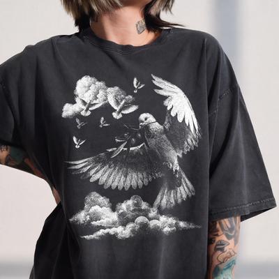 Vintage Peace Dove Graphic Tee, Flying Bird Olive Branch Shirt