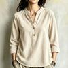 Chemise à Manches Longues Boutonnée Col en V en Velours Côtelé pour Femme, Style Décontracté