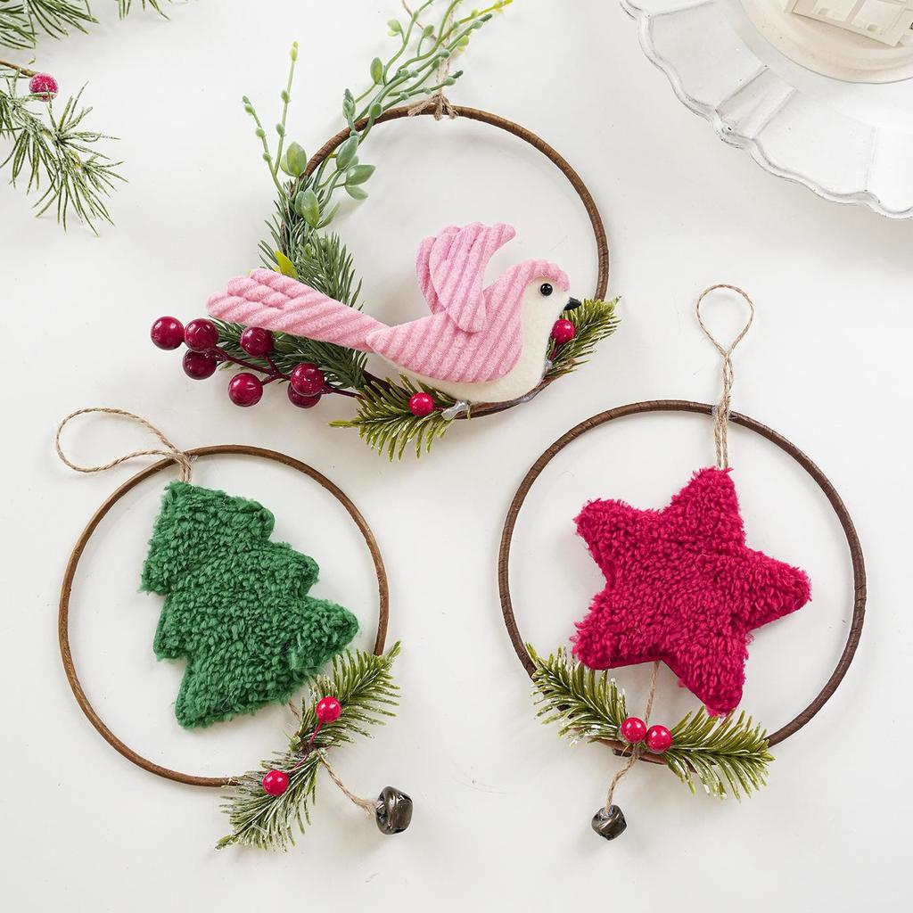 Christmas Wreath with Bird Plush - Door & Wall Hanging Tree Decoration Prop