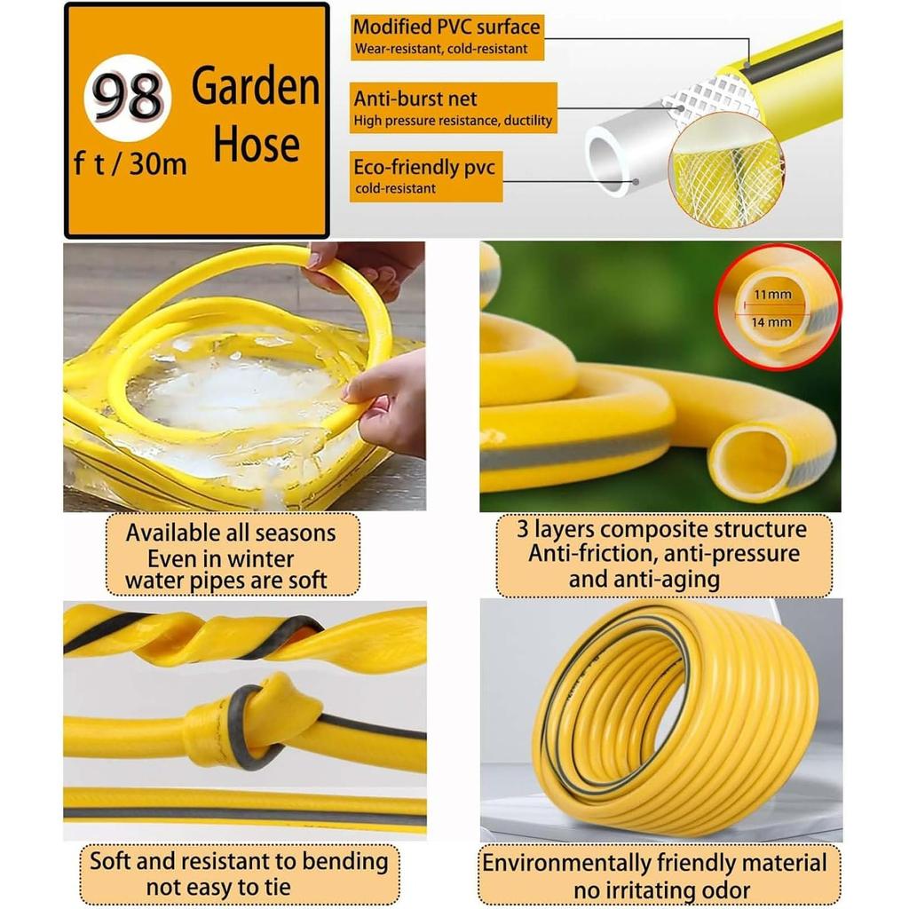 Tubo da Giardino, Kit Tubo per Lavaggio Auto con Pistola a Lancia ad Estensione, 3 Raccordi Rapidi e Pulizia Esterna, Cura del Prato e Lavaggio Veicoli