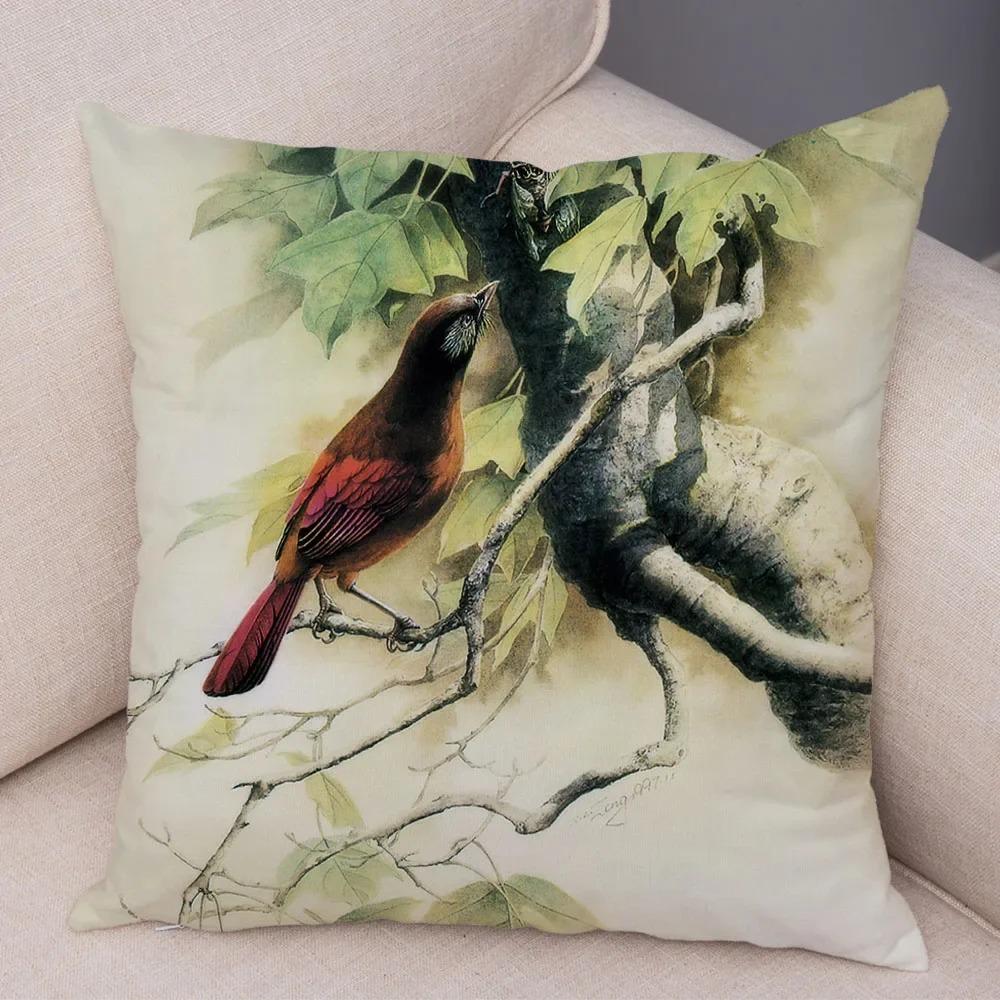 Birds And Flowers Double-sided Printed Pillow Cover Short Plush Suitable Living Rooms Bedrooms Sofas Throw Cushion Cover