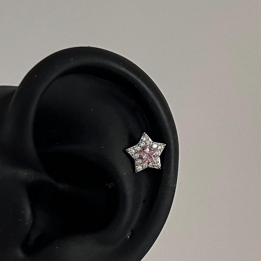 1 Pcs Pink Love Heart Wings Star Pendant Ear Bone Nail 316L Stainless Steel Piercing Earring Punk Jewelry Women Accessories