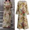 Vintage Women Casual Boho Dress Maxi Loose Long Cotton Dress Floral Sleeve Linen