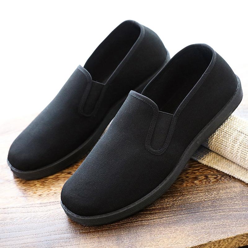 Old Beijing cloth shoes men's wormwood breathable one-pedal wear-resistant and non-slip black work shoes platform lazy shoes large size shoes