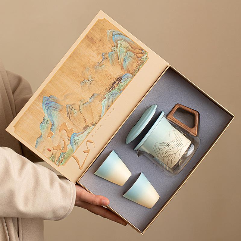 Forbidden City Guochao Thousand Miles Jiangshan Travel Tea Set Business Gift Box Merchandise Ceramic Souvenir