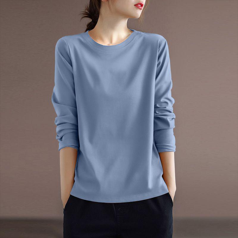 

Women s Plus Size Autumn Pure Cotton Long Sleeve T-Shirt - Solid Color, Round Neck, Age-Reducing Design 2XL (125-135 jin)
