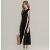 Spring Summer Women O Neck Comfortable Elegance Sleeveless Temperament High Waist A Line Simple Solid Color Long Dress