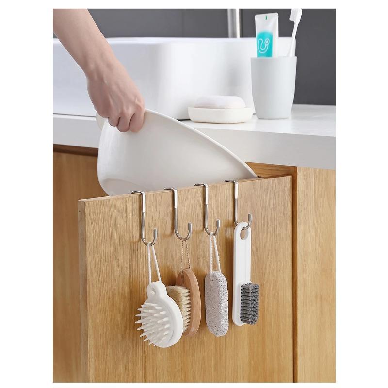 304 Stainless Steel Hook Free Punching Double S-Shape Hook Kitchen Bathroom Cabinet Door Silvery Type Coat Towel Storage Hanger
