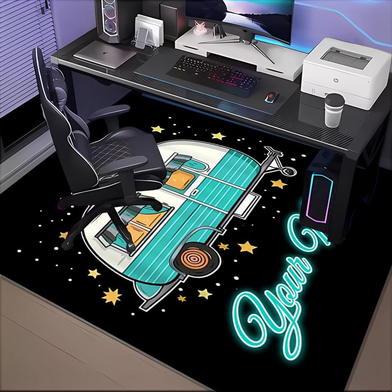 1PC Custom Name Retro Camper Journey Theme Floor Mat Ideal for Living Room, Game Rooms, Office, Bedroom, Floor Mat Playful Design