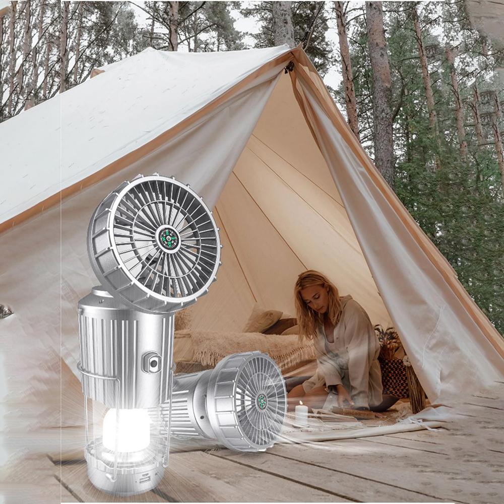 LED Solar Multifunction Lamp Camping Lights Portable with Fan Solar Charge Rechargeable Night Light Hanging Tent Fish Flashlight