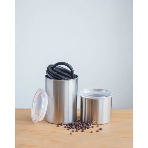 Airscape Stainless Steel Coffee Canister | Grocery Storage Container | Patented Airtight Lid | Keeps Food Fresh by Pushing Air Out (Small, Matte White