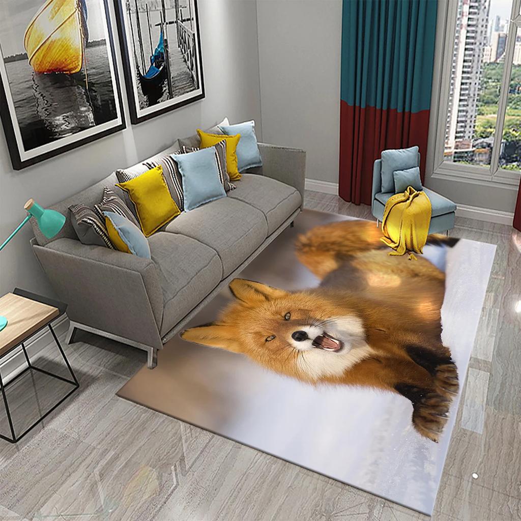 3D Lovely Fox Carpets Cute Wild Animals Mat for Living Room Bedroom Kitchen Area Rug Child Home Decor Carpet Kids Room Play Mat