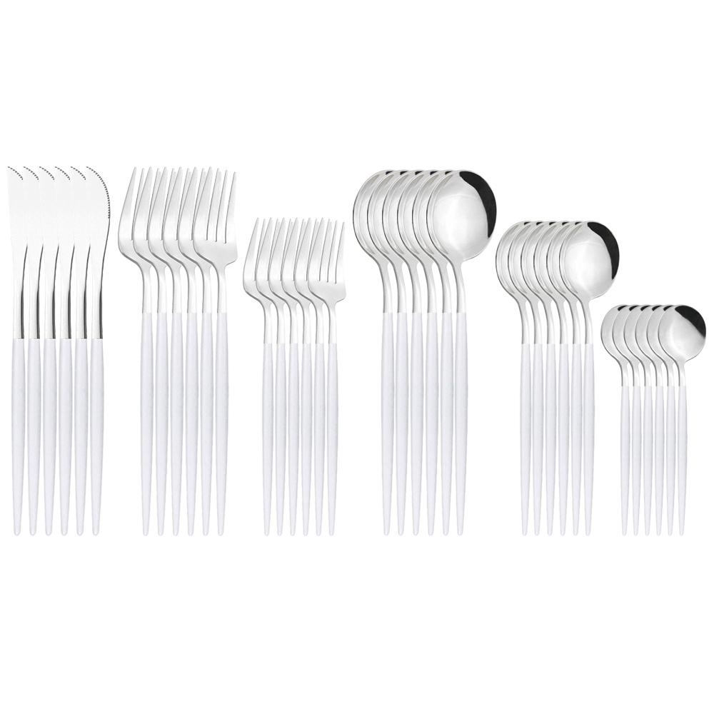 36Pcs Black Gold Cutlery Set Knives Dessert Fork Coffee Spoon Dinnerware Flatware Stainless Steel Silverware Party Tableware Set