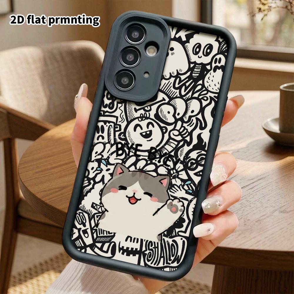 Phone Case: 2D Flat Samsung Galaxy A34 A35 M05 M06 S20 S22 S21 FE Plus 5G Protective Case, Gray and White Kitty, Christmas and Halloween Gift
