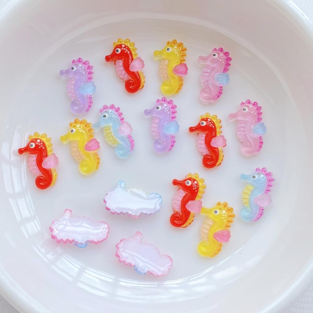 50Pcs New Cute Resin Colorful Little Hippocampus Japonicus Flat Back Ornament Jewelry Making Manicure Hairwear Accessories