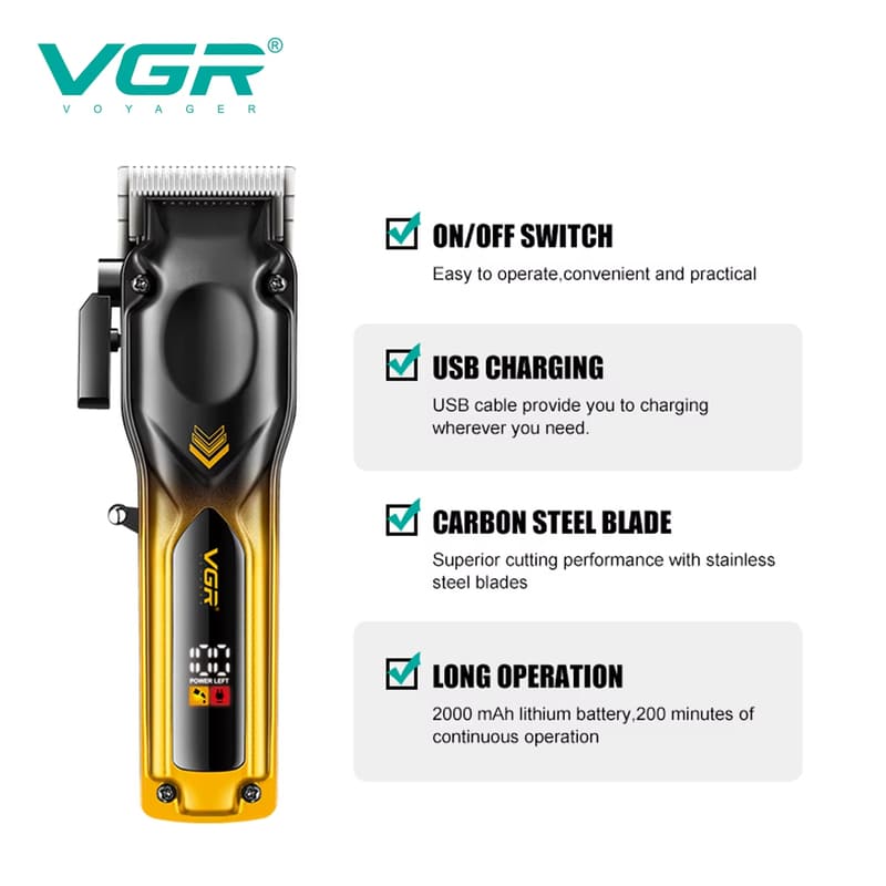 New VGR Home Hair Clipper Gradient Color Oil Head Clipper High-end Hair Trimmer Electric Hair Clipper with LCD Intelligent Digital Display V-656