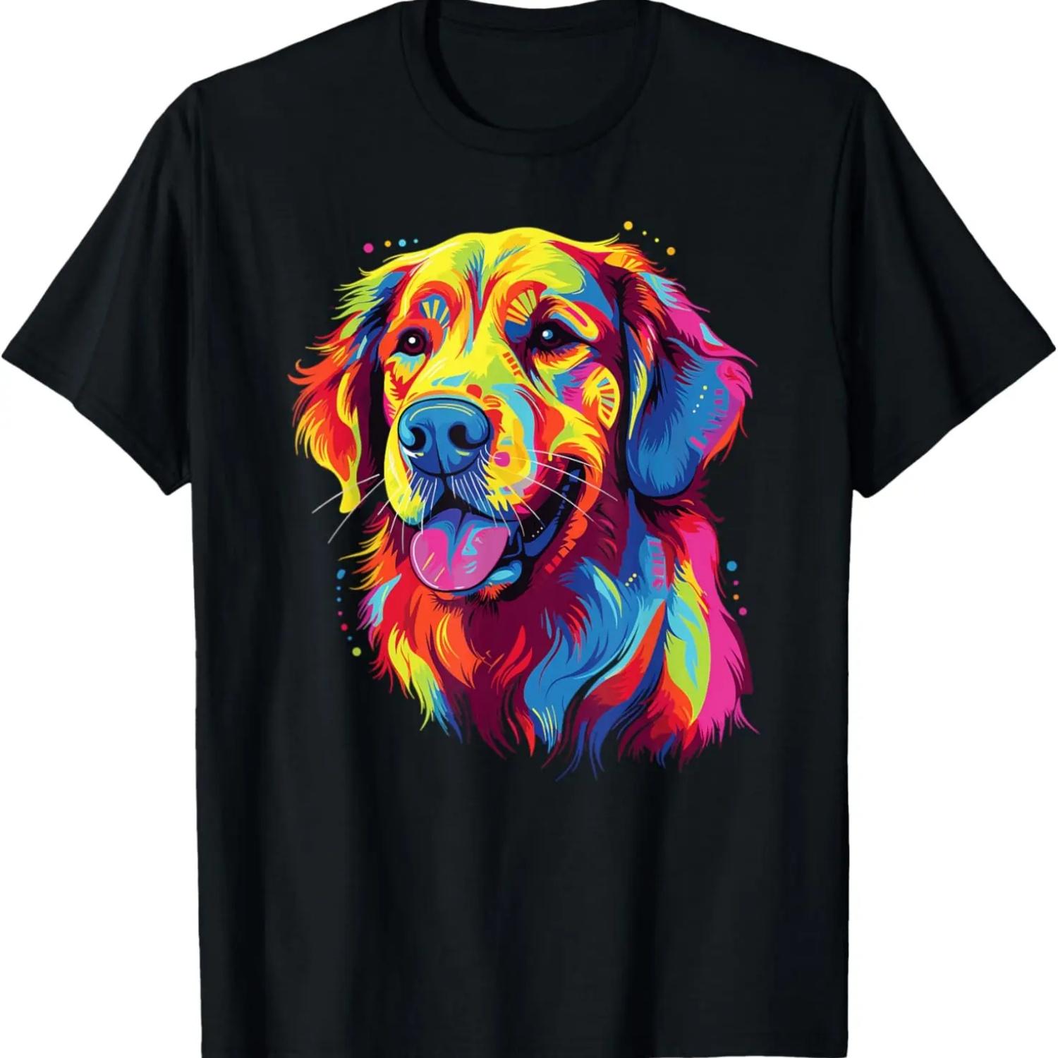 Цветная акварельная футболка с золотистым ретривером S чёрный