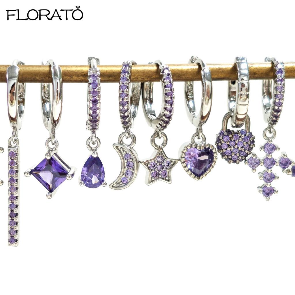 925 Silver Needle Elegant Purple Earrings Exquisite Small Hoop Earrings for Women Fashion Puncture Jewelry Accessories