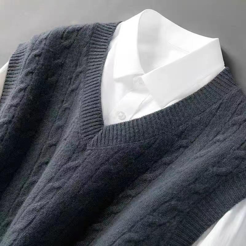 Men's Wool V-neck Sleeveless Cashmere Knit Vest - Business Formal, Loose Fit, Autumn/Winter Style