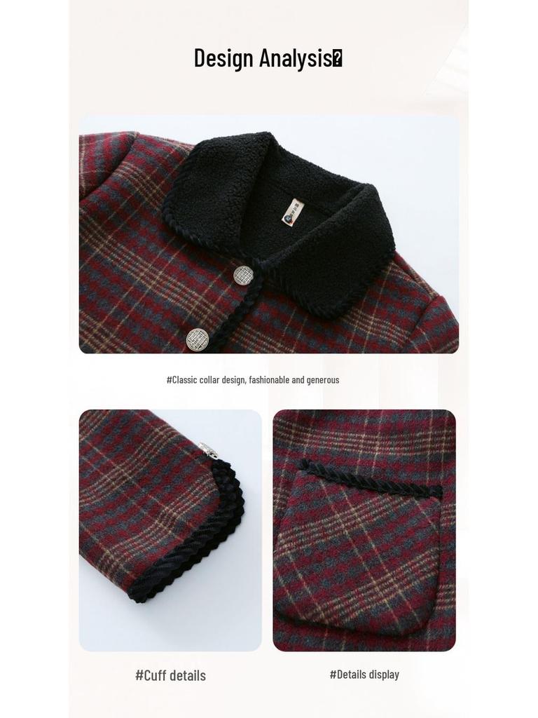 Women's 50+ Plaid Plus Velvet Warm Coat - Lightweight Autumn/Winter Cotton Jacket