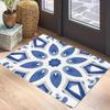 Blau Weiß Muster Teppichmatte - Symmetrisches Design Mediterran Geometrisch Vintage Traditionell Dekorativ Heimdekoration Teppich